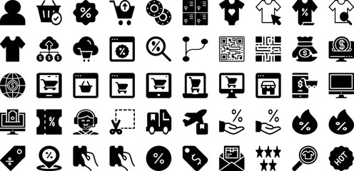 Ecommerce Icon Set Isolated Silhouette Solid Icons With Vector, Ecommerce, Symbol, Icon, Business, E-Commerce, Web Infographic Simple Vector Illustration