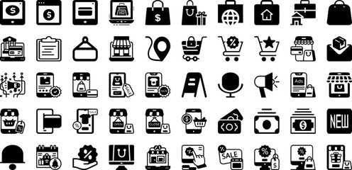Ecommerce Icon Set Isolated Silhouette Solid Icons With E-Commerce, Symbol, Icon, Ecommerce, Business, Vector, Web Infographic Simple Vector Illustration