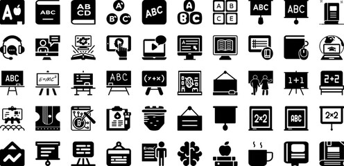 Education Icon Set Isolated Silhouette Solid Icons With Symbol, School, Web, Set, Icon, Vector, Education Infographic Simple Vector Illustration