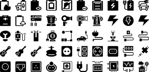 Electrical Icon Set Isolated Silhouette Solid Icons With Energy, Symbol, Icon, Power, Electric, Electricity, Sign Infographic Simple Vector Illustration