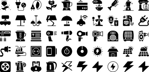 Electric Icon Set Isolated Silhouette Solid Icons With Electricity, Energy, Symbol, Icon, Sign, Power, Electric Infographic Simple Vector Illustration