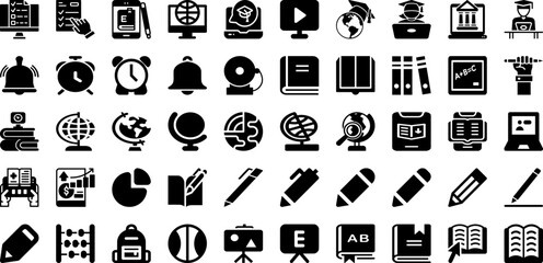 Education Icon Set Isolated Silhouette Solid Icons With Icon, Vector, Symbol, School, Education, Web, Set Infographic Simple Vector Illustration