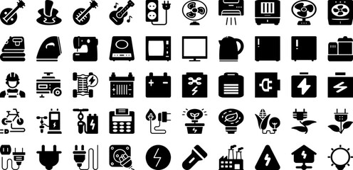Electric Icon Set Isolated Silhouette Solid Icons With Symbol, Sign, Power, Icon, Energy, Electric, Electricity Infographic Simple Vector Illustration