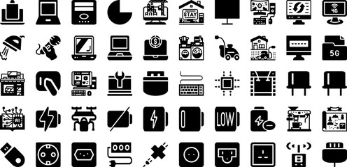 Electronic Icon Set Isolated Silhouette Solid Icons With Symbol, Electronic, Line, Vector, Icon, Technology, Computer Infographic Simple Vector Illustration