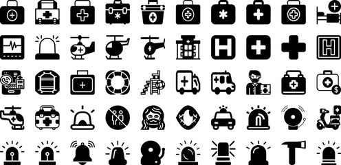 Emergency Icon Set Isolated Silhouette Solid Icons With Emergency, Vector, Sign, Ambulance, Icon, Illustration, Symbol Infographic Simple Vector Illustration