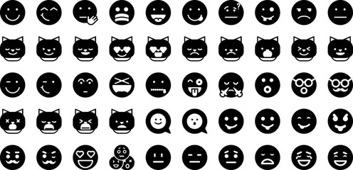 Emoticon Icon Set Isolated Silhouette Solid Icons With Symbol, Icon, Emoji, Emotion, Vector, Emoticon, Face Infographic Simple Vector Illustration