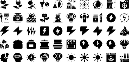 Energy Icon Set Isolated Silhouette Solid Icons With Ecology, Energy, Power, Eco, Line, Icon, Renewable Infographic Simple Vector Illustration