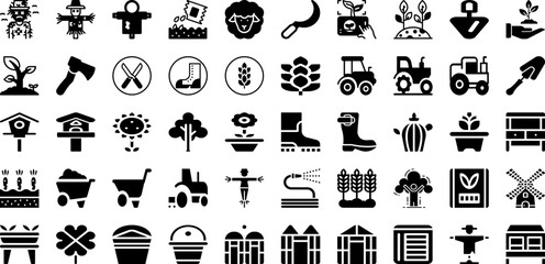 Farming Icon Set Isolated Silhouette Solid Icons With Farm, Icon, Agriculture, Harvest, Farming, Symbol, Tractor Infographic Simple Vector Illustration