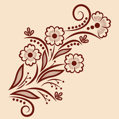 Vector illustration of traditional indian henna mehndi floral ornament design	
