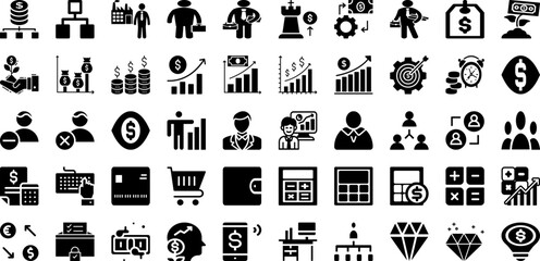 Finance Icon Set Isolated Silhouette Solid Icons With Business, Set, Finance, Bank, Icon, Money, Vector Infographic Simple Vector Illustration