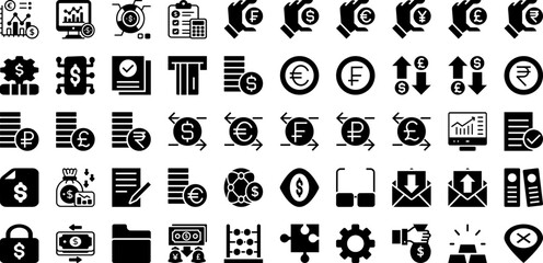 Financial Icon Set Isolated Silhouette Solid Icons With Vector, Business, Icon, Banking, Set, Finance, Money Infographic Simple Vector Illustration