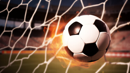 soccer ball in goal net ai generative