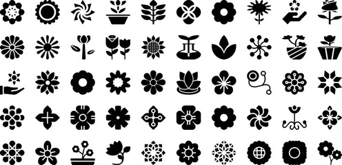 Floral Icon Set Isolated Silhouette Solid Icons With Floral, Design, Illustration, Symbol, Vector, Flower, Icon Infographic Simple Vector Illustration