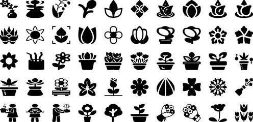Flower Icon Set Isolated Silhouette Solid Icons With Illustration, Floral, Nature, Vector, Summer, Design, Flower Infographic Simple Vector Illustration