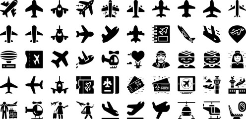 Flight Icon Set Isolated Silhouette Solid Icons With Travel, Symbol, Plane, Icon, Flight, Vector, Airplane Infographic Simple Vector Illustration