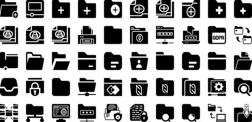 Folder Icon Set Isolated Silhouette Solid Icons With Icon, File, Folder, Business, Web, Document, Vector Infographic Simple Vector Illustration