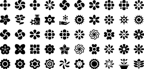 Flower Icon Set Isolated Silhouette Solid Icons With Illustration, Design, Floral, Nature, Vector, Flower, Summer Infographic Simple Vector Illustration
