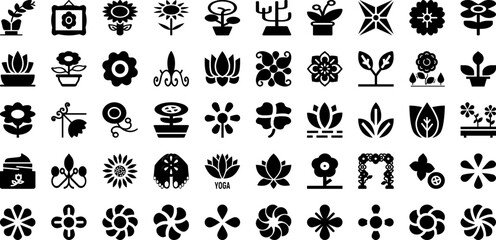 Flower Icon Set Isolated Silhouette Solid Icons With Design, Floral, Flower, Nature, Illustration, Vector, Summer Infographic Simple Vector Illustration