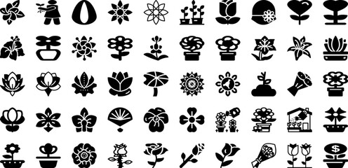Flower Icon Set Isolated Silhouette Solid Icons With Vector, Nature, Summer, Flower, Floral, Design, Illustration Infographic Simple Vector Illustration