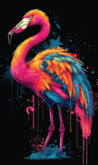Colorful Flamingo: Funny Graffiti T-Shirt Vector. Suitable for t-shirts, covers, tattoos, interiors, posters and advertising.