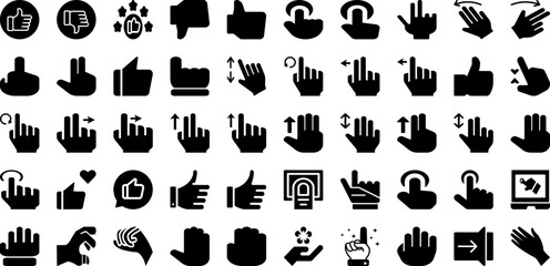 Gesture Icon Set Isolated Silhouette Solid Icons With Finger, Vector, Gesture, Icon, Set, Symbol, Hand Infographic Simple Vector Illustration