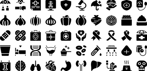 Health Icon Set Isolated Silhouette Solid Icons With Line, Symbol, Health, Medical, Vector, Outline, Icon Infographic Simple Vector Illustration