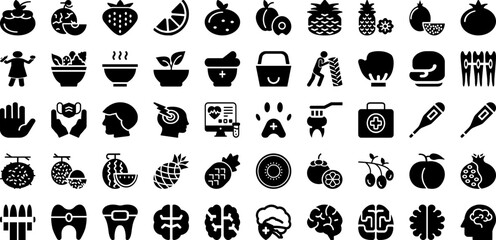 Health Icon Set Isolated Silhouette Solid Icons With Symbol, Icon, Outline, Health, Vector, Medical, Line Infographic Simple Vector Illustration