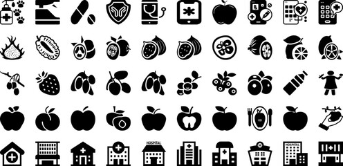 Health Icon Set Isolated Silhouette Solid Icons With Line, Symbol, Health, Icon, Medical, Outline, Vector Infographic Simple Vector Illustration