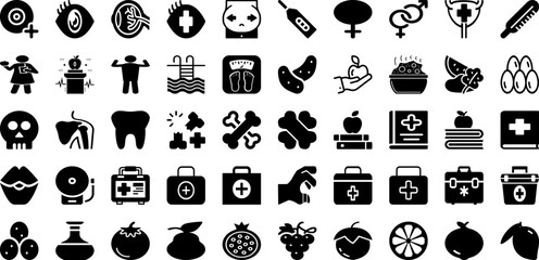 Health Icon Set Isolated Silhouette Solid Icons With Icon, Medical, Health, Symbol, Line, Outline, Vector Infographic Simple Vector Illustration