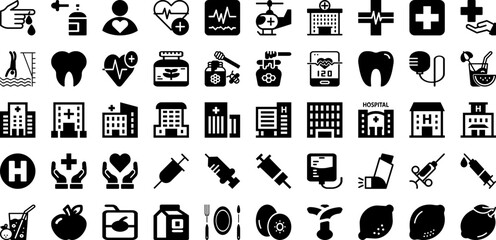 Health Icon Set Isolated Silhouette Solid Icons With Vector, Medical, Health, Line, Icon, Outline, Symbol Infographic Simple Vector Illustration