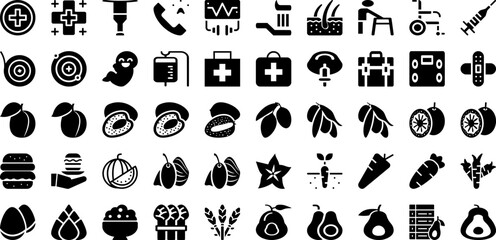 Health Icon Set Isolated Silhouette Solid Icons With Health, Outline, Symbol, Line, Icon, Vector, Medical Infographic Simple Vector Illustration