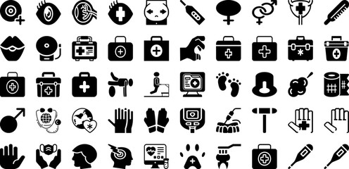 Healthcare Icon Set Isolated Silhouette Solid Icons With Line, Vector, Health, Medical, Set, Icon, Healthcare Infographic Simple Vector Illustration