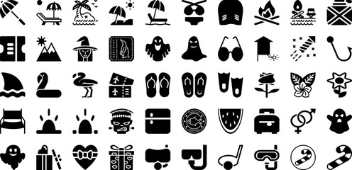 Holiday Icon Set Isolated Silhouette Solid Icons With Illustration, Summer, Holiday, Sign, Symbol, Icon, Vector Infographic Simple Vector Illustration