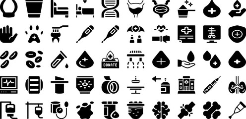 Healthcare Icon Set Isolated Silhouette Solid Icons With Line, Set, Health, Medical, Icon, Vector, Healthcare Infographic Simple Vector Illustration