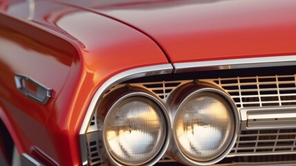 Obraz na płótnie Canvas closeup of headlights on a vintage sport car wallpaper Ai Generative 
