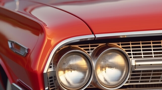 closeup of headlights on a vintage sport car wallpaper Ai Generative	