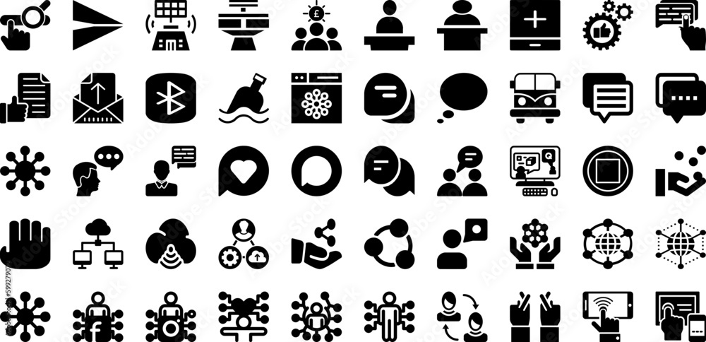 Poster interaction icon set isolated silhouette solid icons with line, hand, vector, icon, interaction, bus