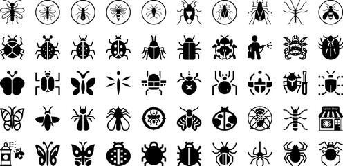 Insect Icon Set Isolated Silhouette Solid Icons With Vector, Insect, Illustration, Bug, Set, Icon, Fly Infographic Simple Vector Illustration