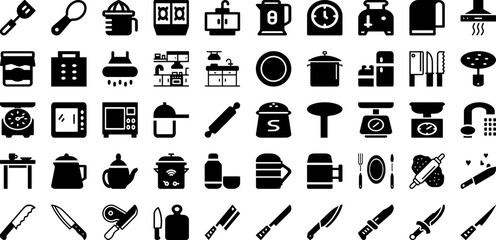 Kitchen Icon Set Isolated Silhouette Solid Icons With Set, Cooking, Kitchen, Symbol, Food, Icon, Vector Infographic Simple Vector Illustration