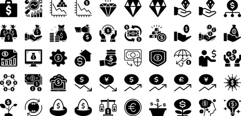 Invest Icon Set Isolated Silhouette Solid Icons With Money, Business, Icon, Investment, Finance, Bank, Coin Infographic Simple Vector Illustration