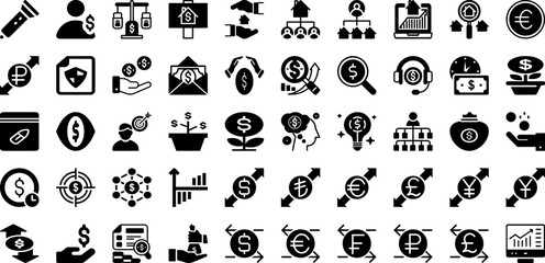 Invest Icon Set Isolated Silhouette Solid Icons With Money, Icon, Bank, Investment, Coin, Finance, Business Infographic Simple Vector Illustration
