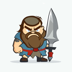 A war dwarf with a sword. cartoon vector illustration, white background, label, sticker, t-shirt design