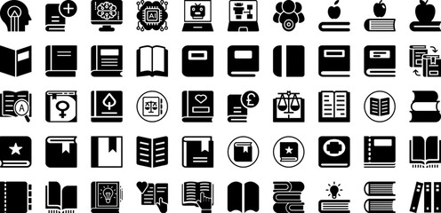 Knowledge Icon Set Isolated Silhouette Solid Icons With Symbol, Illustration, Education, Vector, Knowledge, Sign, Icon Infographic Simple Vector Illustration