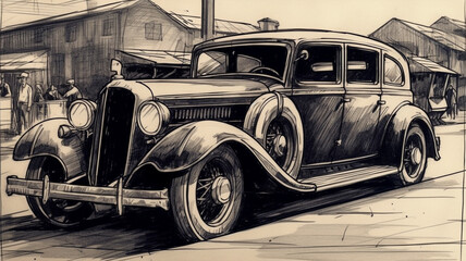 old car drawn in pencil Ai Generative	