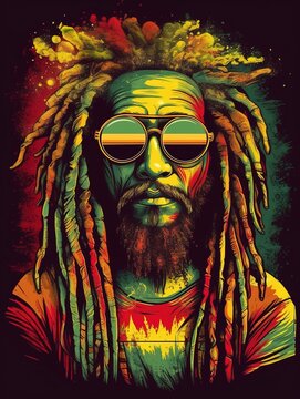 Illustration design of rastafarian man design, generative ai