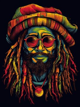 Illustration design of rastafarian man design, generative ai