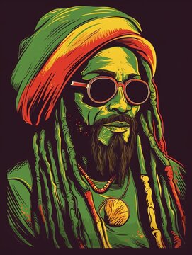 Illustration design of rastafarian man design, generative ai