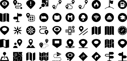 Location Icon Set Isolated Silhouette Solid Icons With Sign, Pin, Icon, Location, Symbol, Vector, Pointer Infographic Simple Vector Illustration