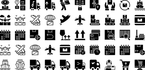 Logistic Icon Set Isolated Silhouette Solid Icons With Vector, Delivery, Distribution, Package, Logistics, Icon, Transportation Infographic Simple Vector Illustration