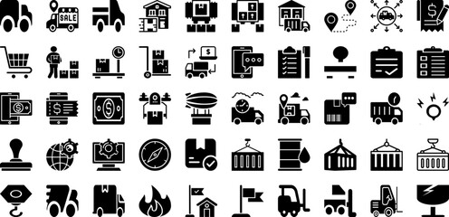 Logistic Icon Set Isolated Silhouette Solid Icons With Distribution, Delivery, Package, Logistics, Transportation, Icon, Vector Infographic Simple Vector Illustration